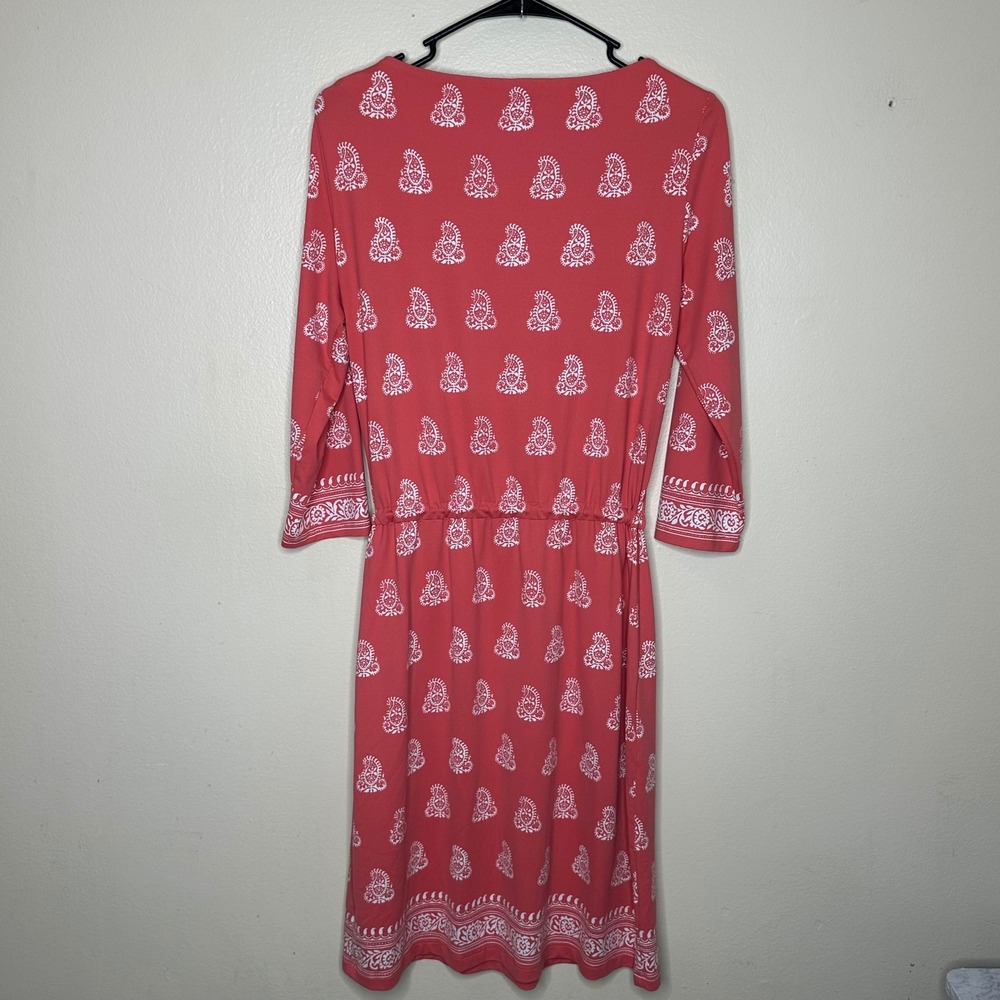 J McLaughlin Marianne 3/4 Sleeve Coral Patterned Dress Nylon size Medium - Picture 8 of 8